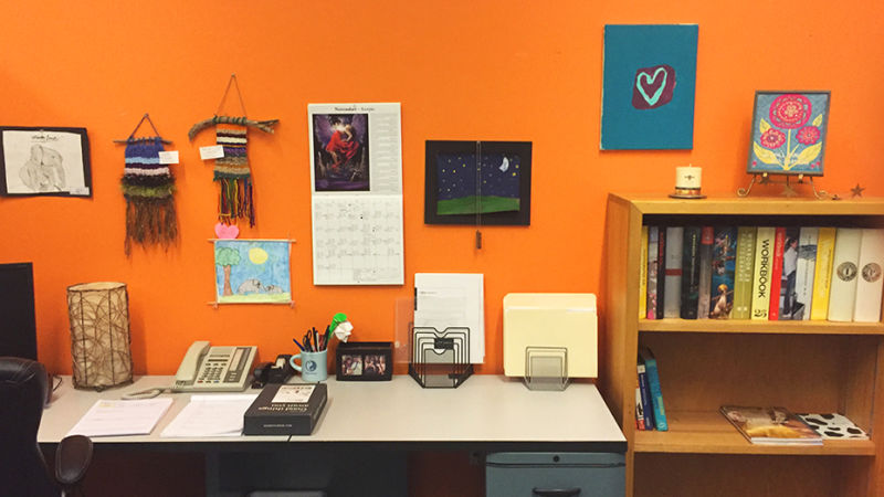 Workspace with Orange Walls